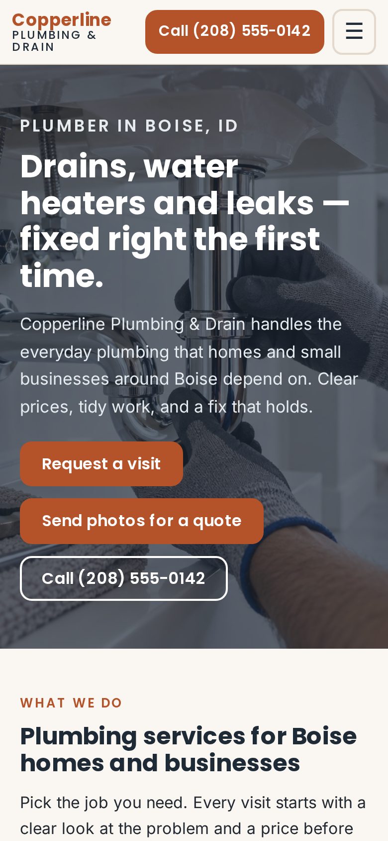 The same example website on a phone