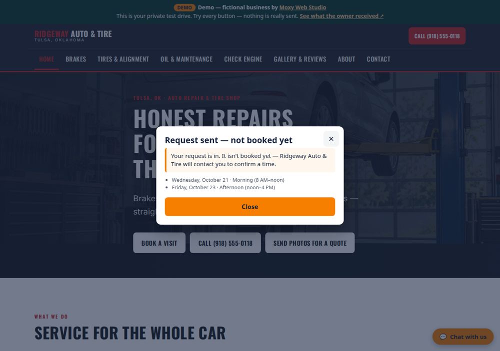 Screenshot: Request a time — Ridgeway Auto & Tire