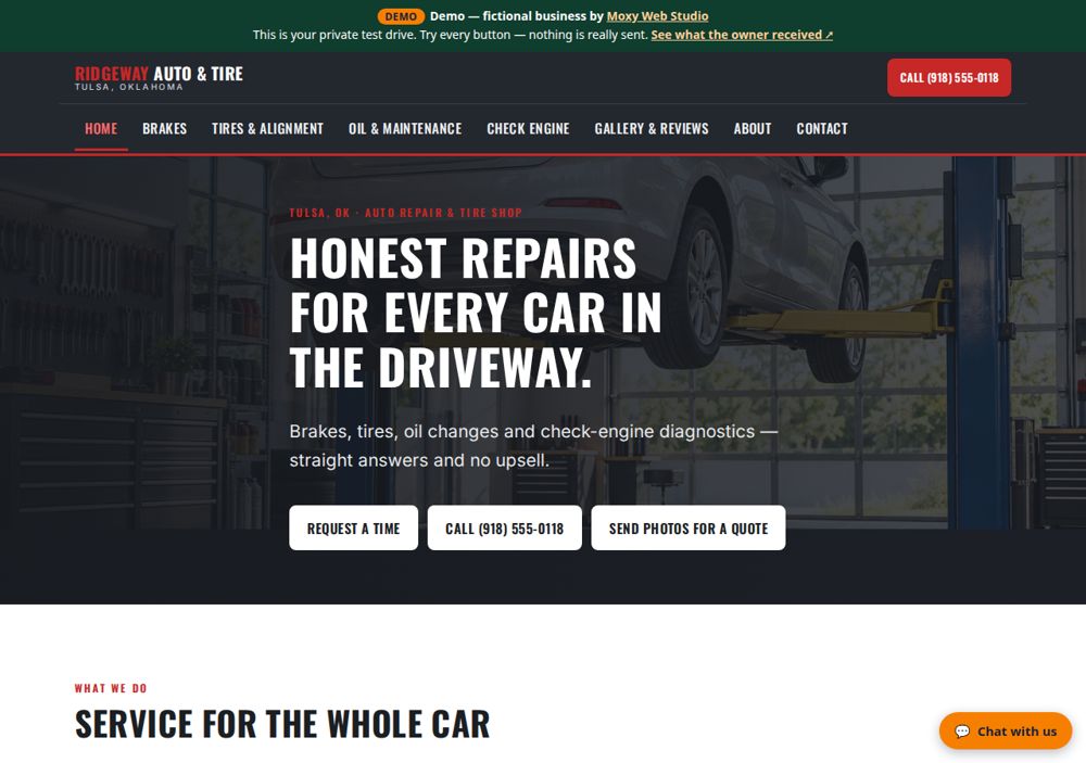 The home page of Ridgeway Auto & Tire