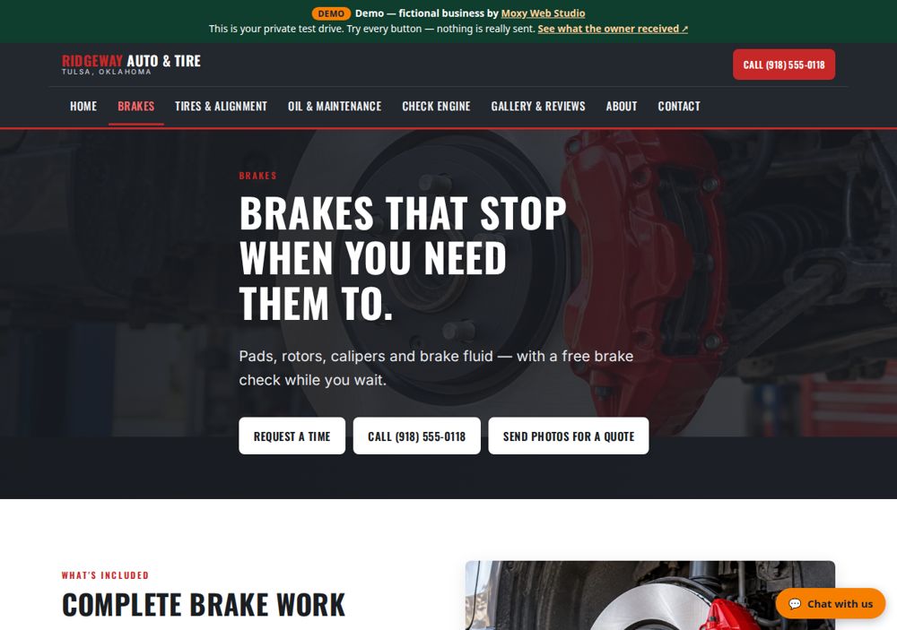 Screenshot: A page for each main service — Ridgeway Auto & Tire