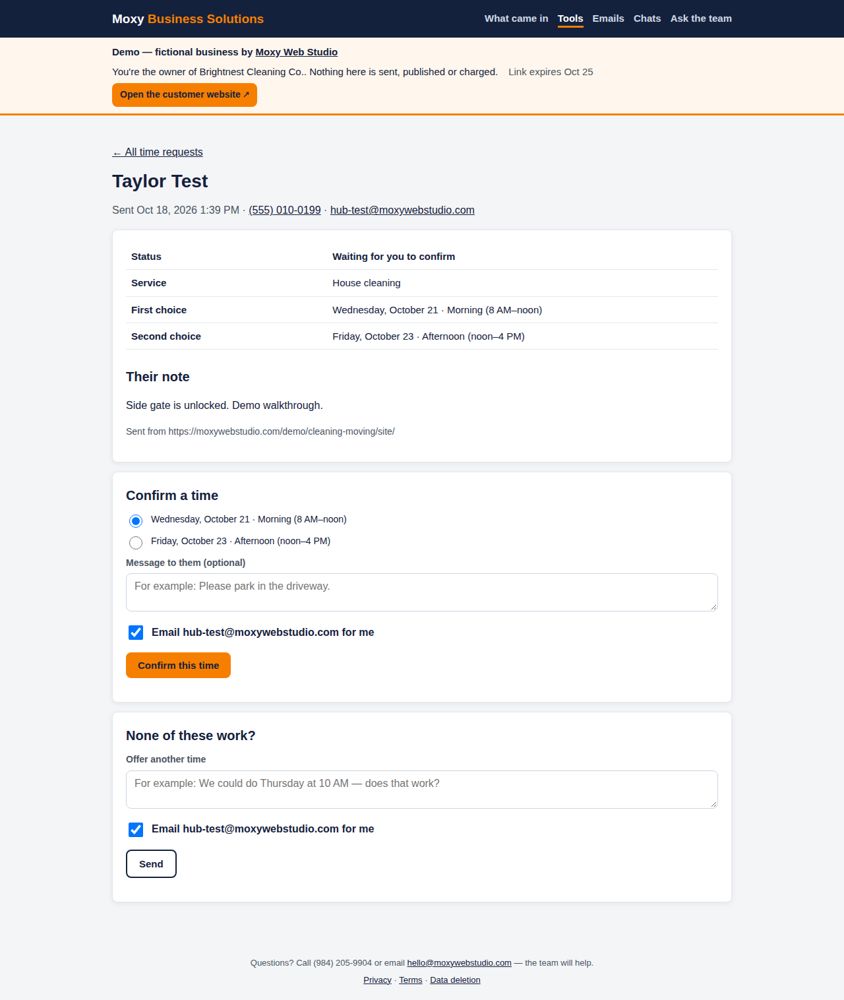 Screenshot: Confirm, reply, follow up — Brightnest Cleaning Co.