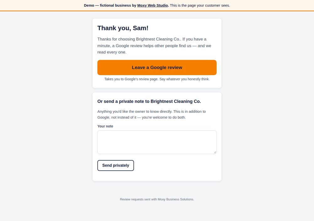 Screenshot: Review requests — Brightnest Cleaning Co.