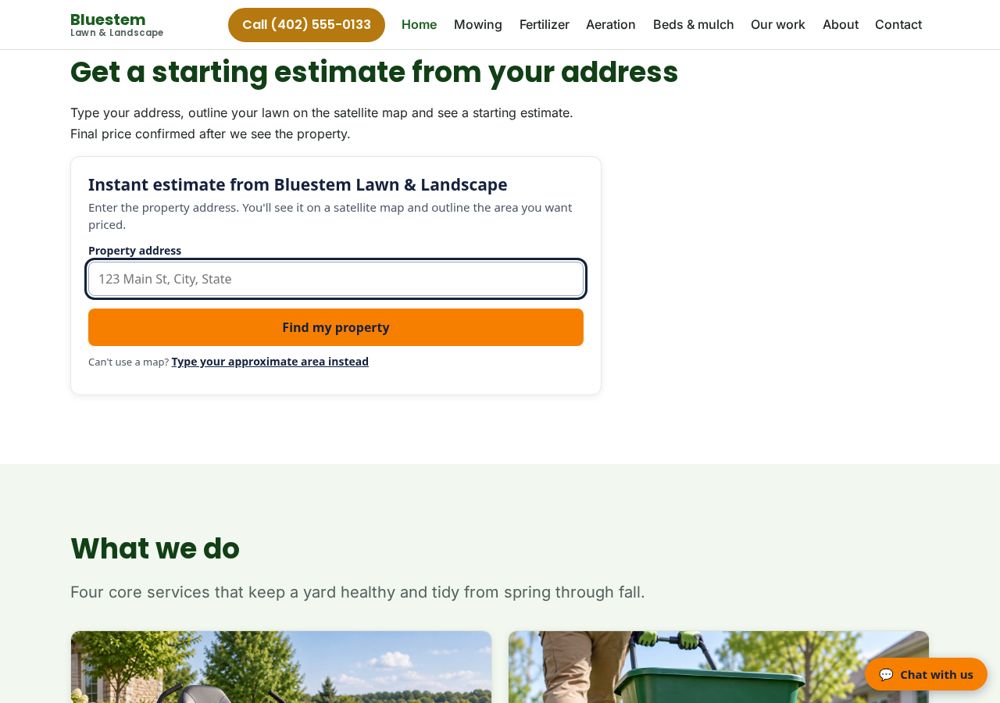 The home page of Bluestem Lawn & Landscape