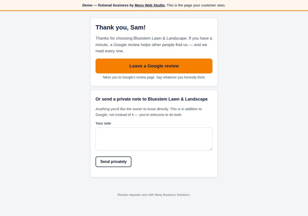 Screenshot: Review requests — Bluestem Lawn & Landscape