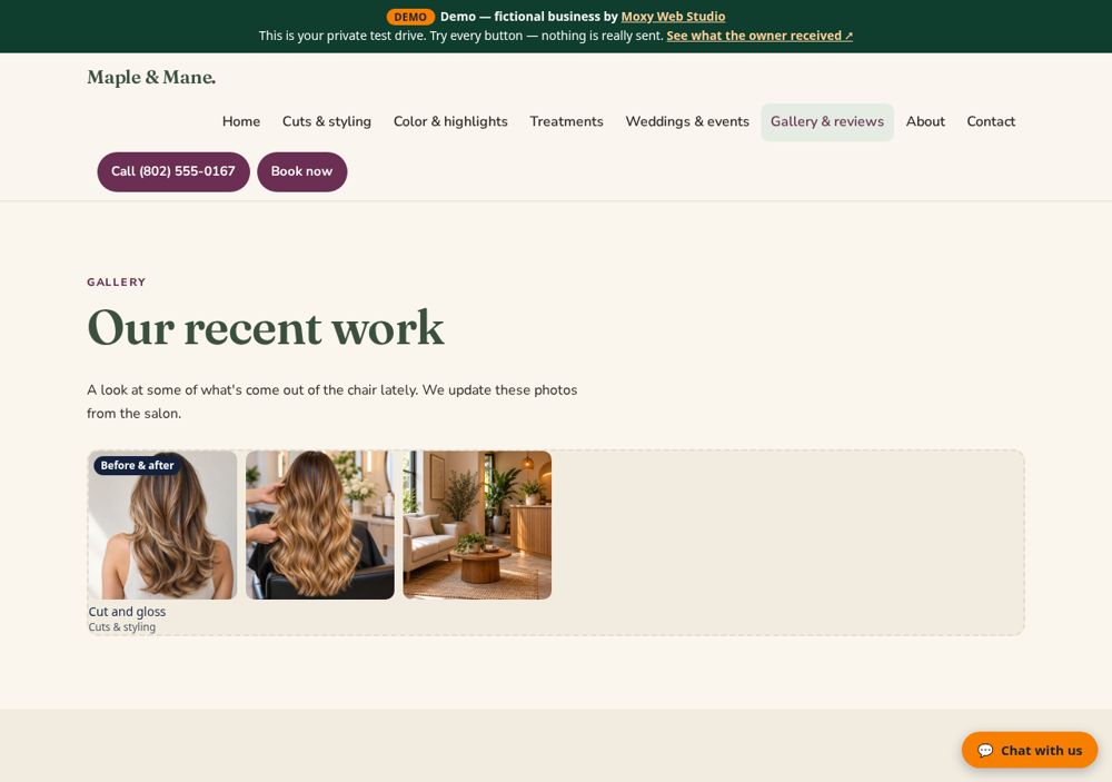 Screenshot: Gallery the owner updates from a phone — Maple & Mane Salon