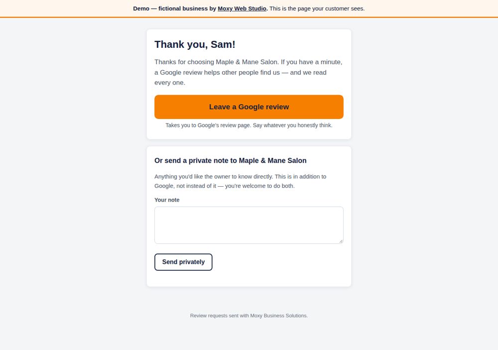 Screenshot: Review requests — Maple & Mane Salon