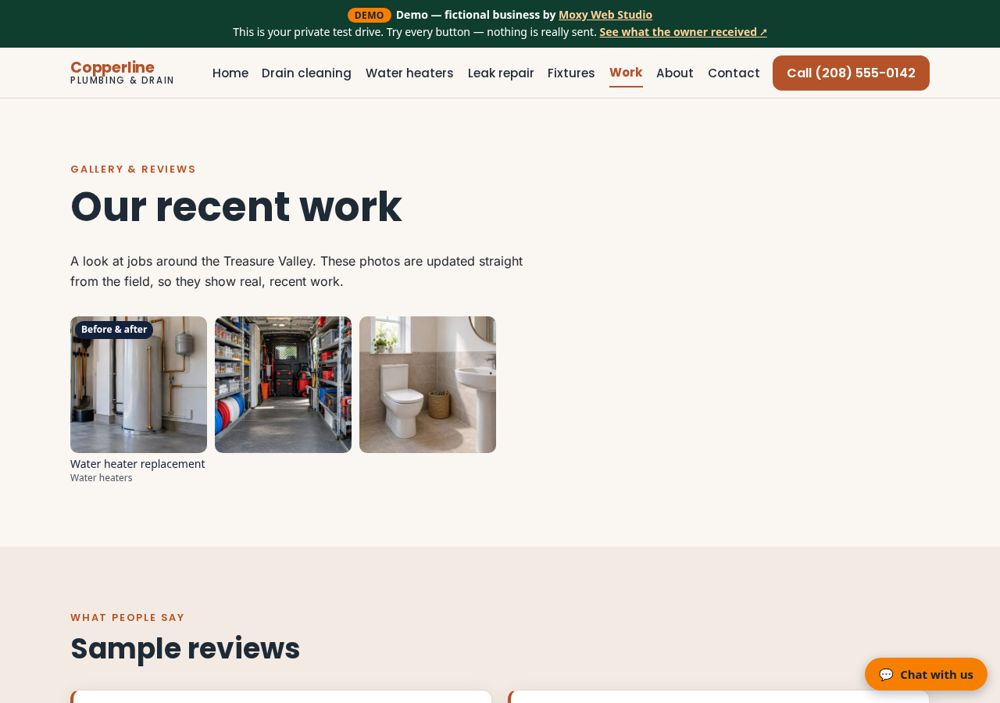 Screenshot: Gallery the owner updates from a phone — Copperline Plumbing & Drain