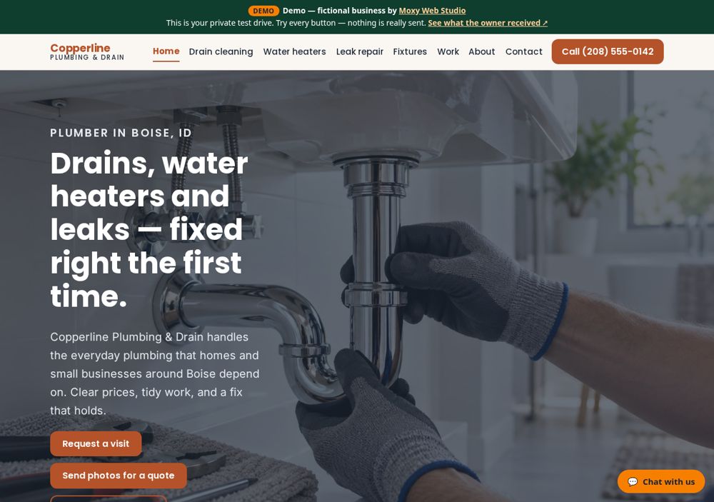 The home page of Copperline Plumbing & Drain