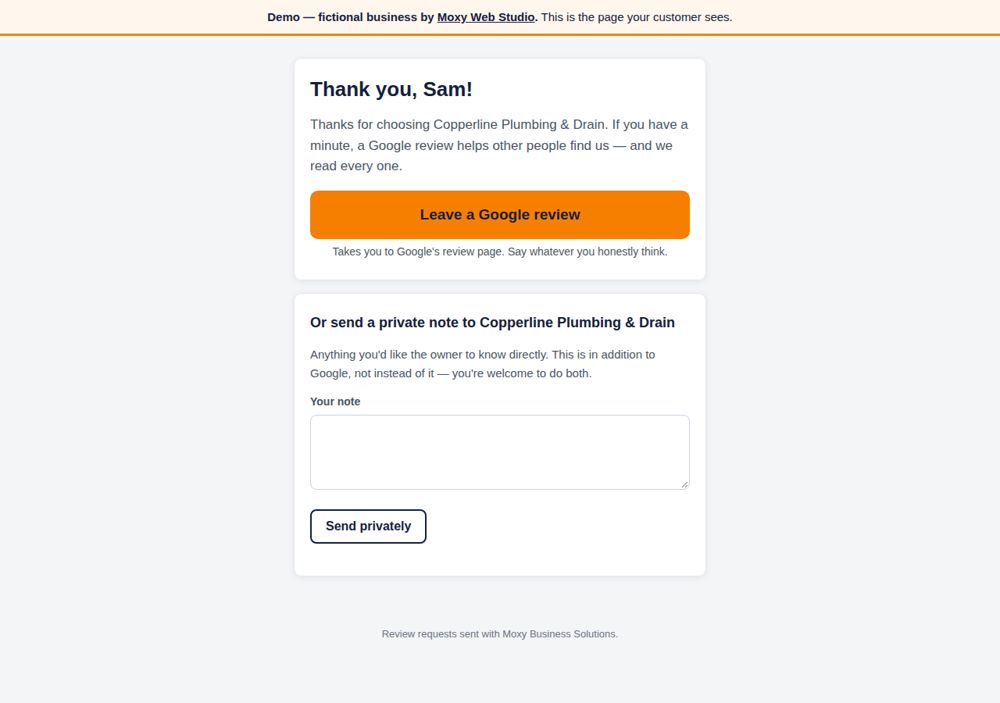 Screenshot: Review requests — Copperline Plumbing & Drain